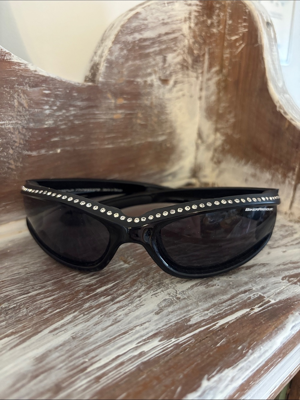 Biker Sunglasses Women Black Crystal-Trim Performance Shades